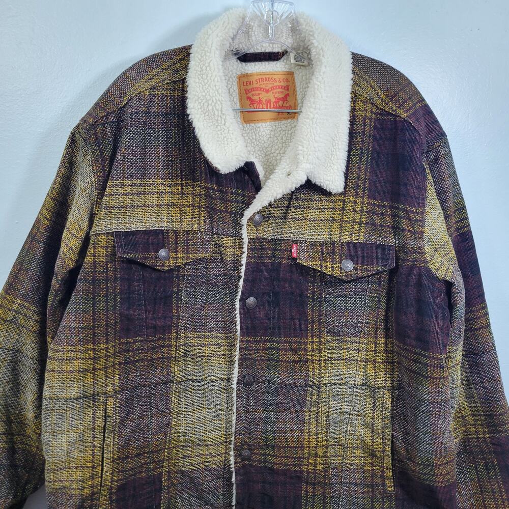 Levi's Brown Plaid Corduroy Sherpa Lining Men's Trucker Jacket Size XL 11326-2 - Picture 2 of 8